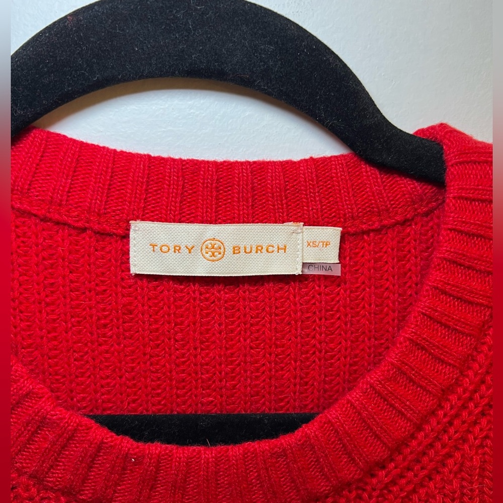 Tory Burch Red Kennedy Shaker Stitch Sweater - Picture 3 of 7